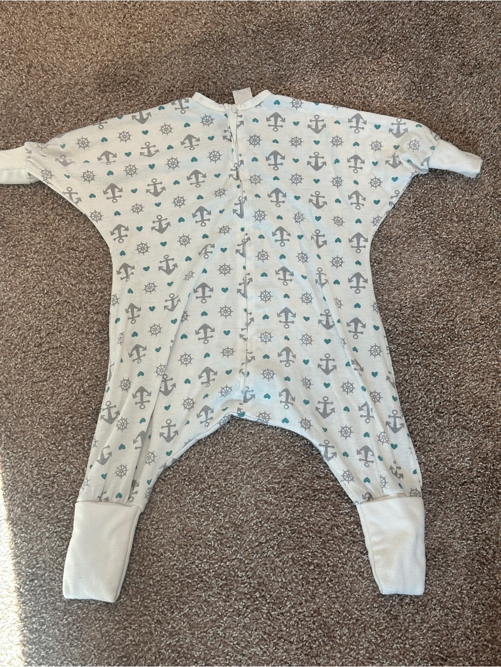 Zipadee Zip Flying Squirrel White Anchor-Print Sleep Sack - Gray & Teal